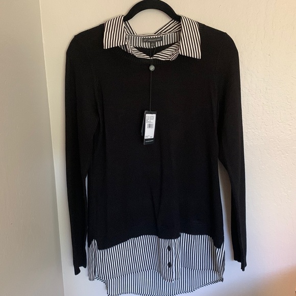 Adrianna Papell Twofer sweater, black and white striped - Picture 1 of 4